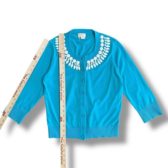Kate Spade Embellished Cardigan Sweater Turquoise Blue Size M - Picture 4 of 9